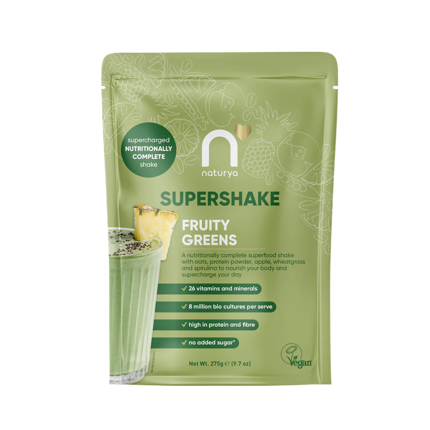 Veganský SuperShake s 26 Vitamíny a Probiotiky - bez Přidaného Cukru - 275g