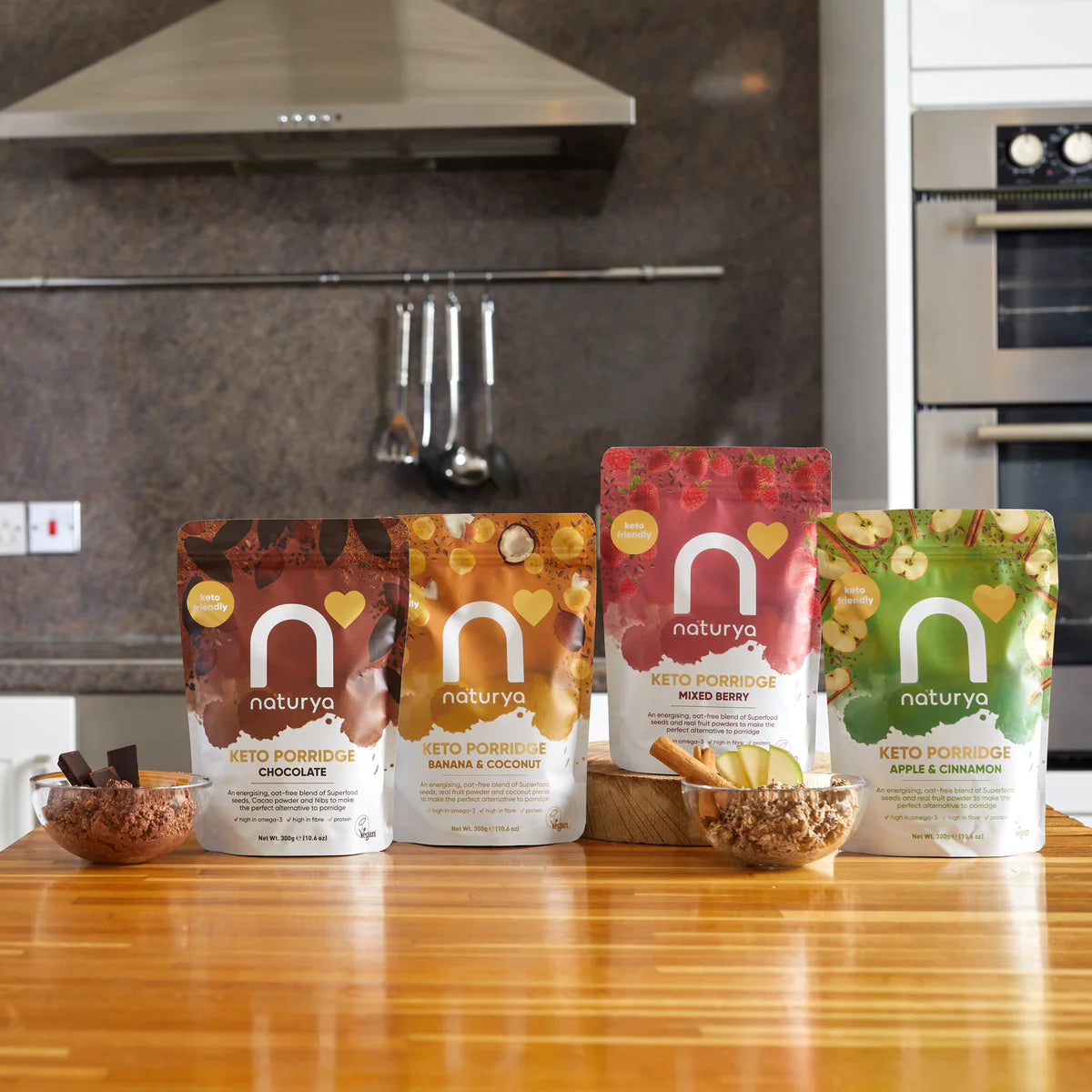 Veganská Keto Chia Kaše s Ovocným Práškem - Bohatá na Omega-3 a Bílkoviny, Bezlepková - 300g