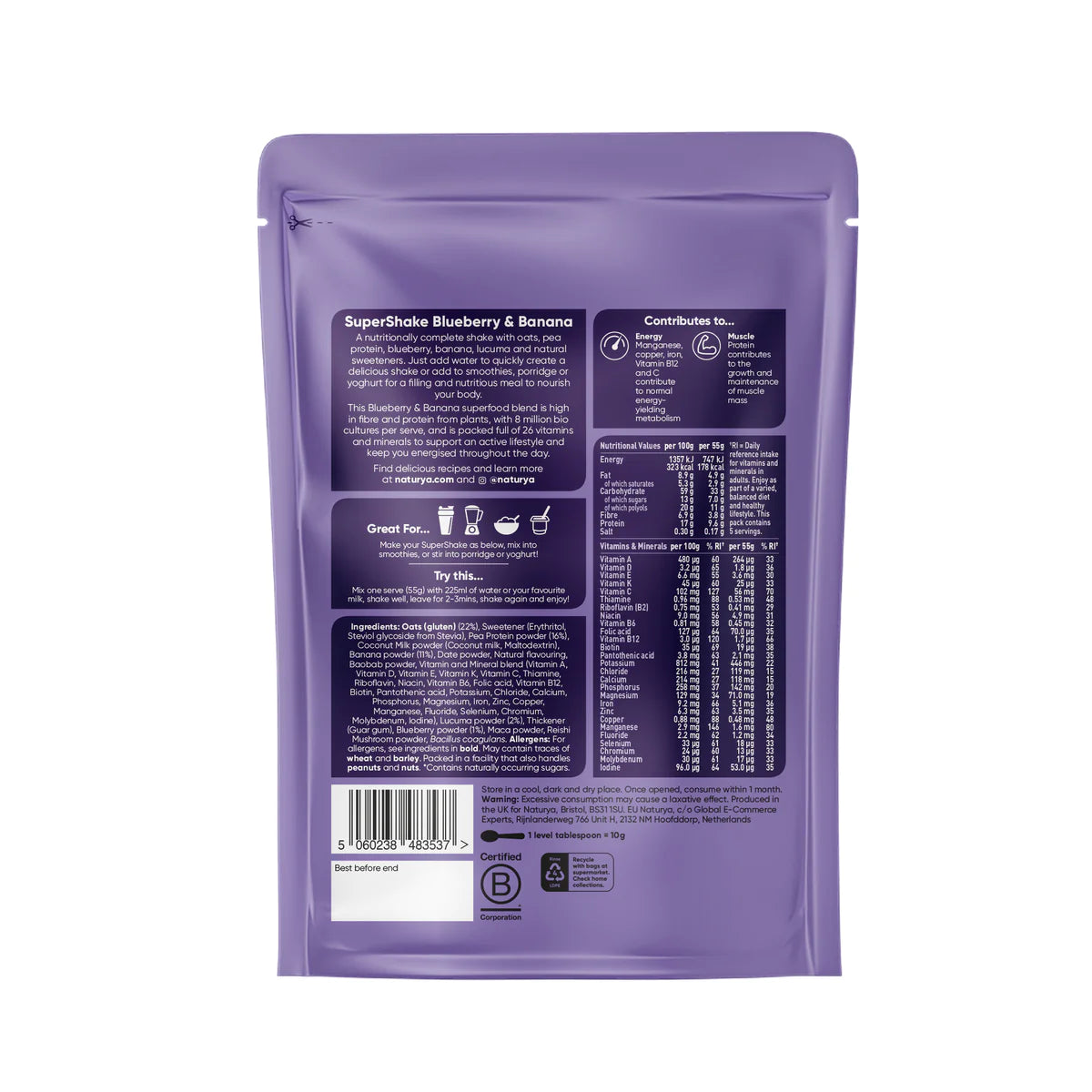 Proteinový Shake Borůvka & Banán: Energie a Fitness – 275g