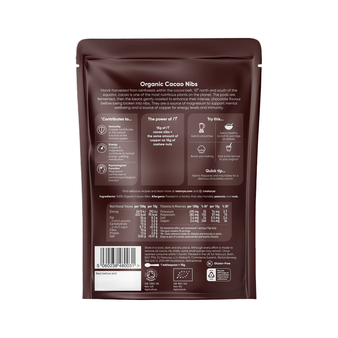 Organické Kakaové Kousky: Veganské & Bez Lepku - 125g