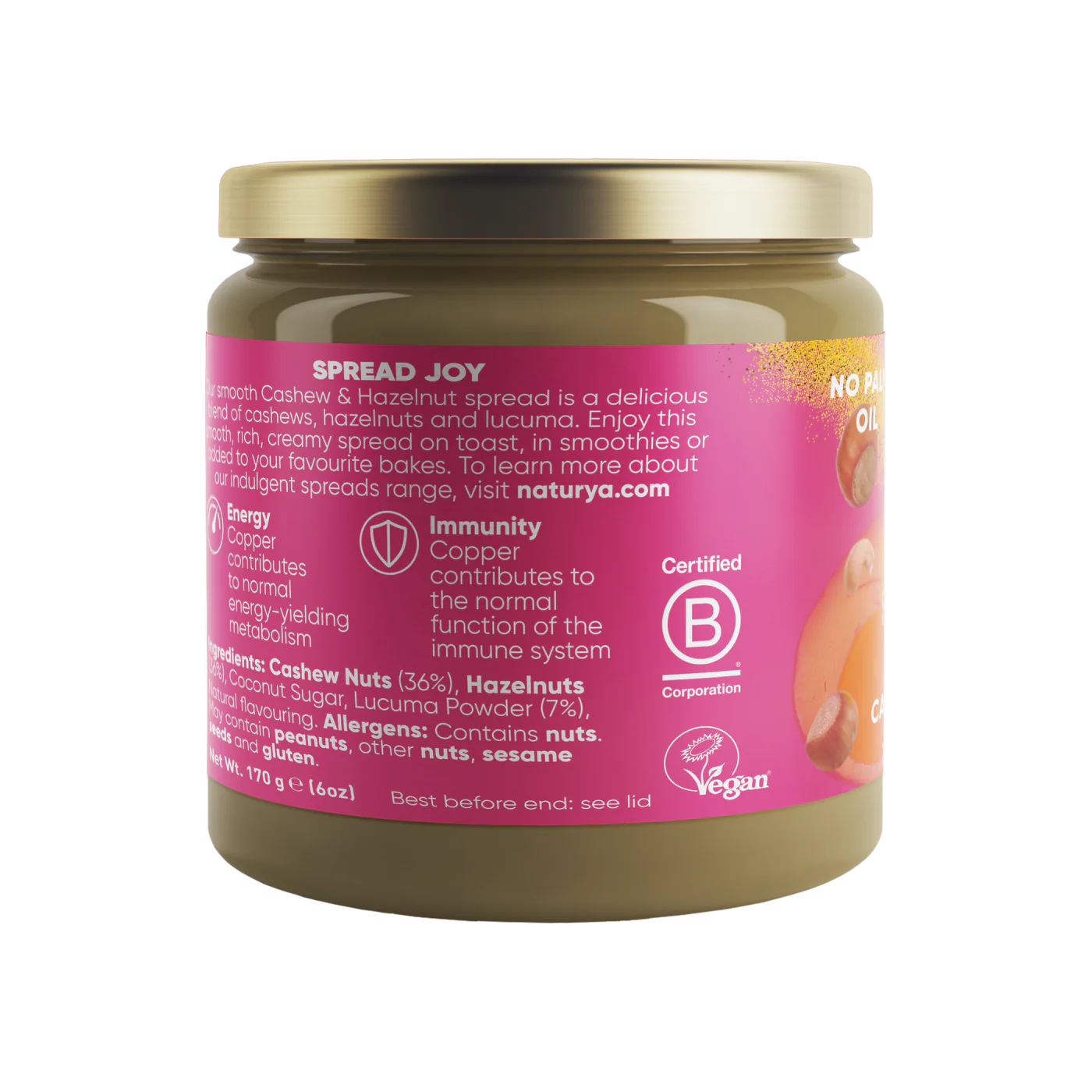 Bio Kešu a Lískový Ořechový Krém: Veganský, Bez Lepku - 170g