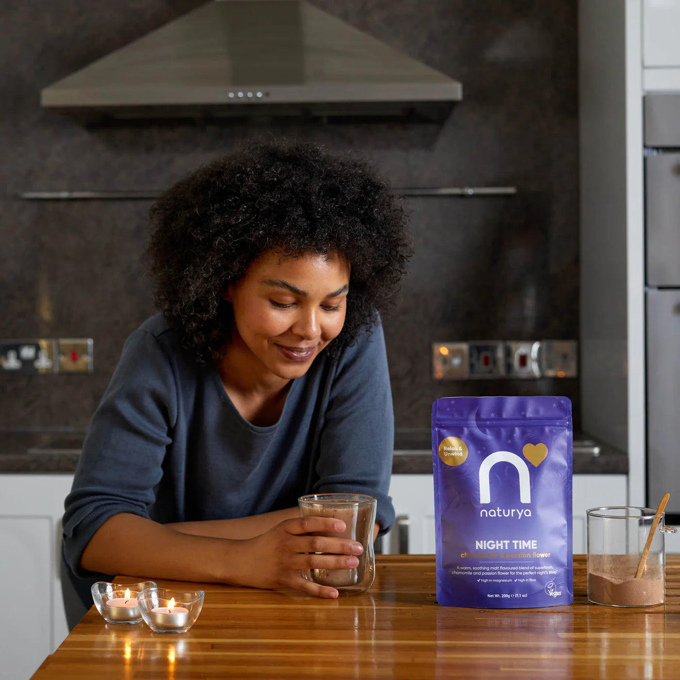 Uklidňující Noční Nápoj s Heřmánkem a Kakaem - Podpora Spánku, Bohatý na Hořčík - 200g