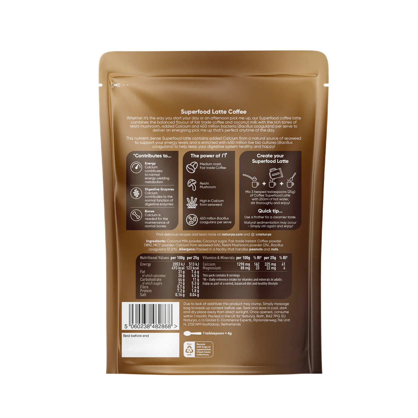 Veganský Superfood Latte s Fair Trade Kávou a Reishi - 200g