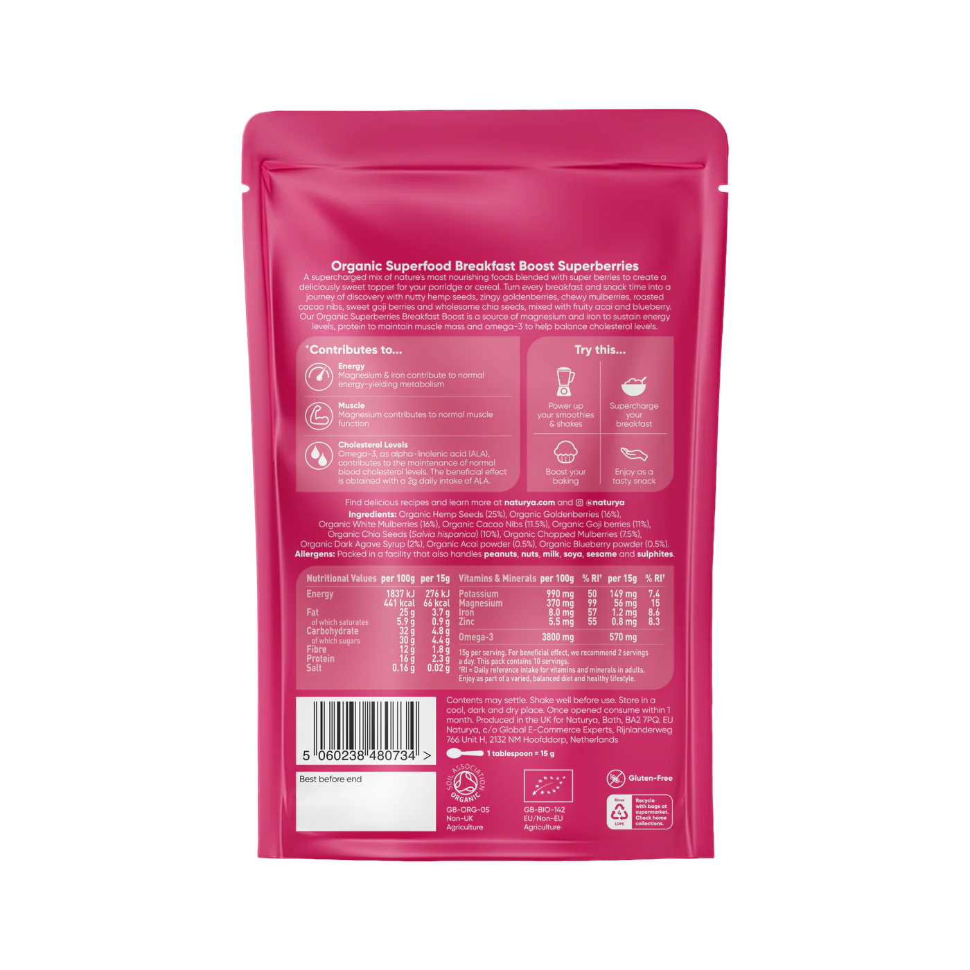 Superberries Snídaňový Mix: Omega-3 & Proteiny, Bio & Vegan - 150g